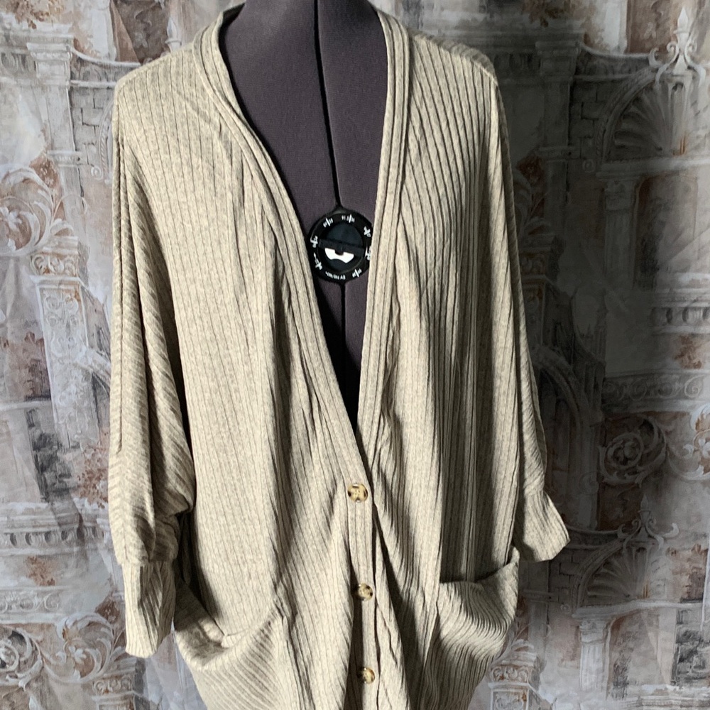 Agnes & Dora Taupe Ribbed Cardigan